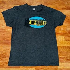 Bass Lake Graphic Tee “Relax And Enjoy Up North” Men’s Size XXL USA Made Gray T